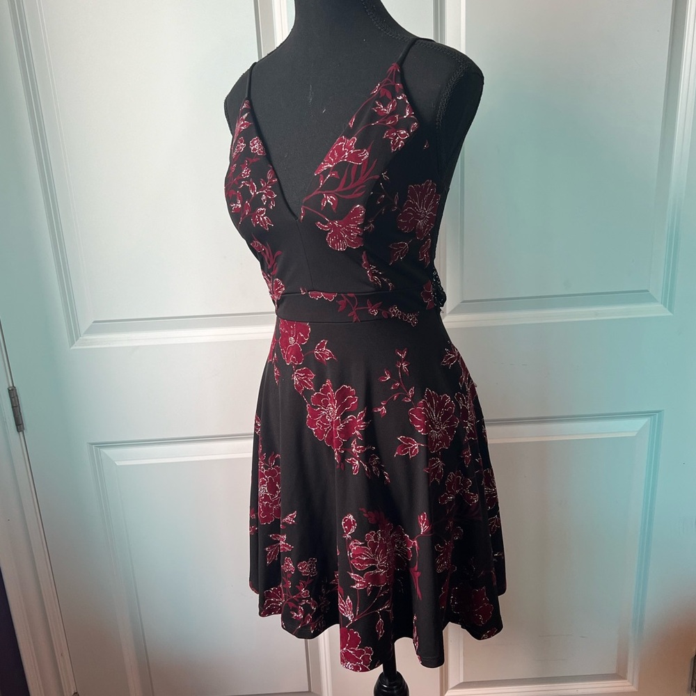 Le Chateau Black and Red Floral Mini Dress